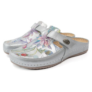 дмаско анатмично сабо от естествена кожа с флорален принт