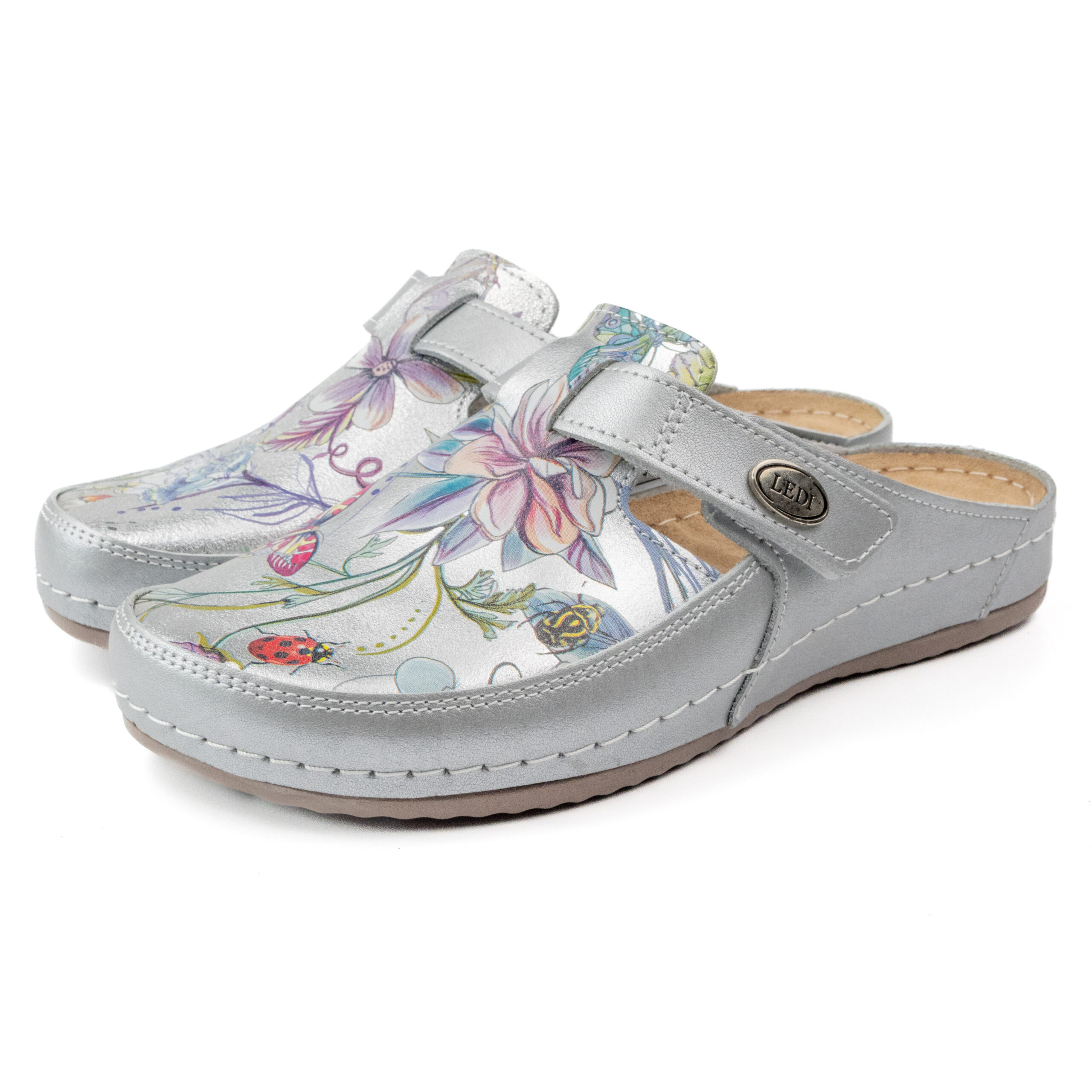 дмаско анатмично сабо от естествена кожа с флорален принт