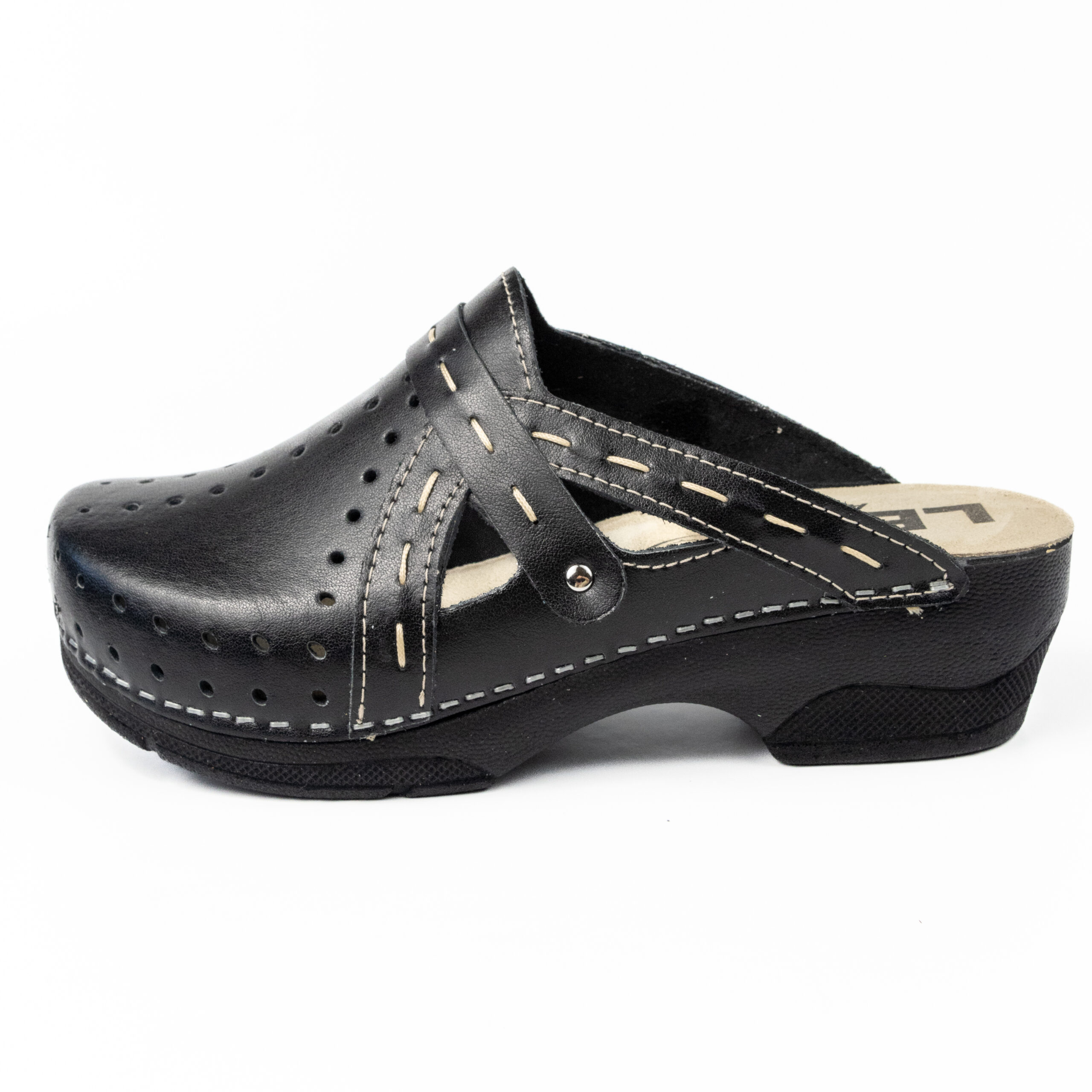 Ортопедично дамско сабо от естествена кожа – черно, с перфорации 311/2 - Image 2