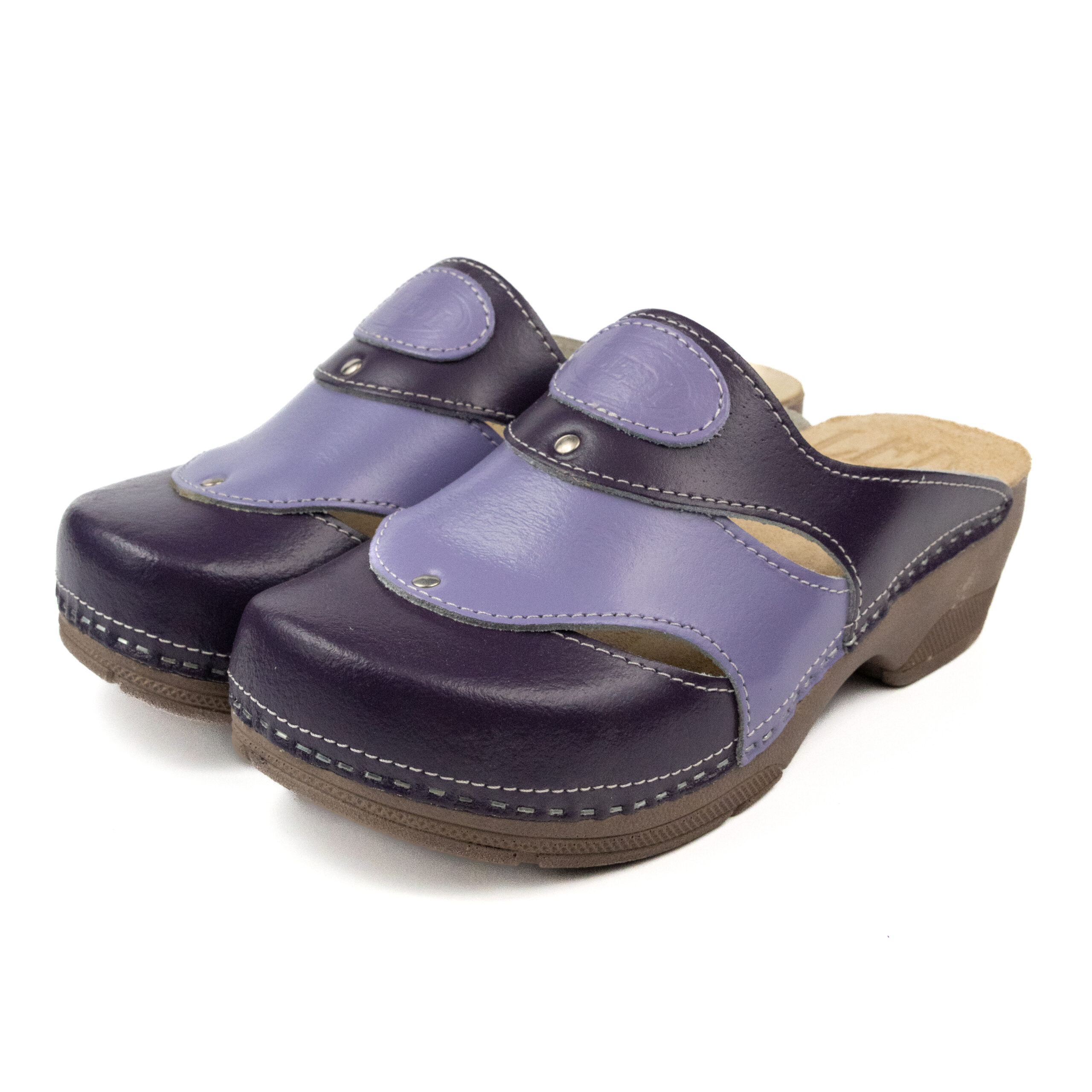 Дамски ортопедични саба в тъмно и светло лилаво с мека подметка