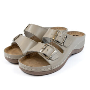 Анатомични чехли в бежов цвят от естествена кожа 404/17