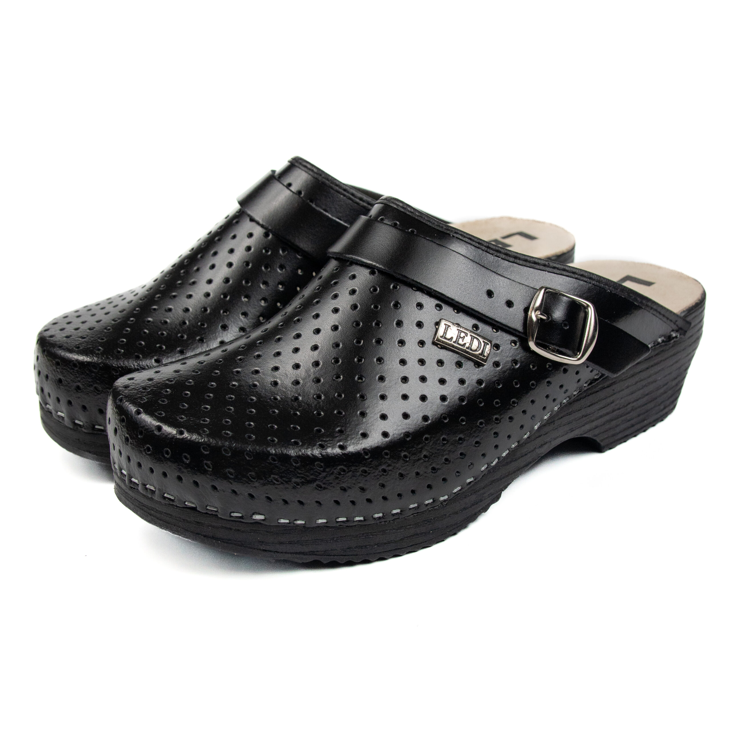 Ортопедично анатомично мъжко сабо от естествена перфорирана кожа в черен цвят