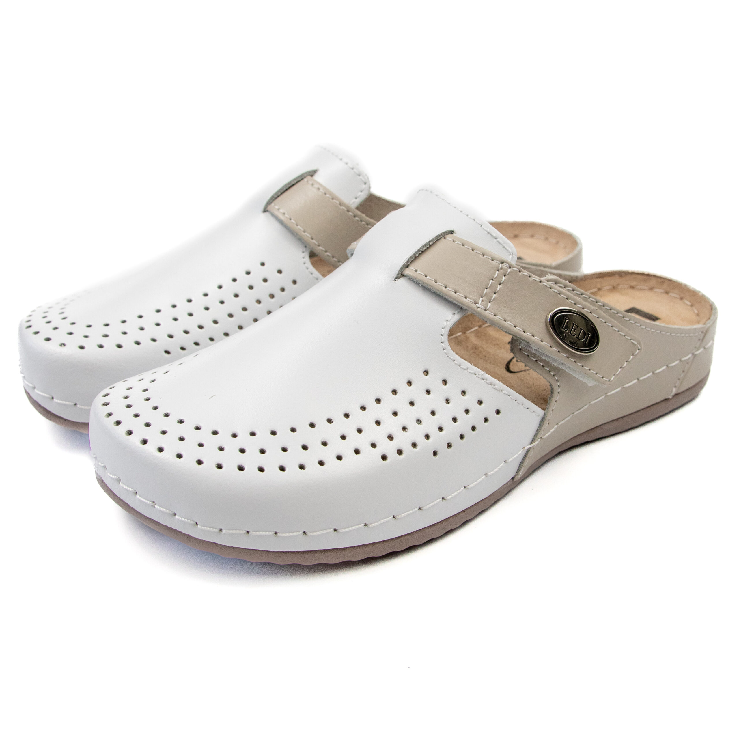 Дамско анатомично сабо ledianatomic от естествена кожа в бяло-бежов цвят