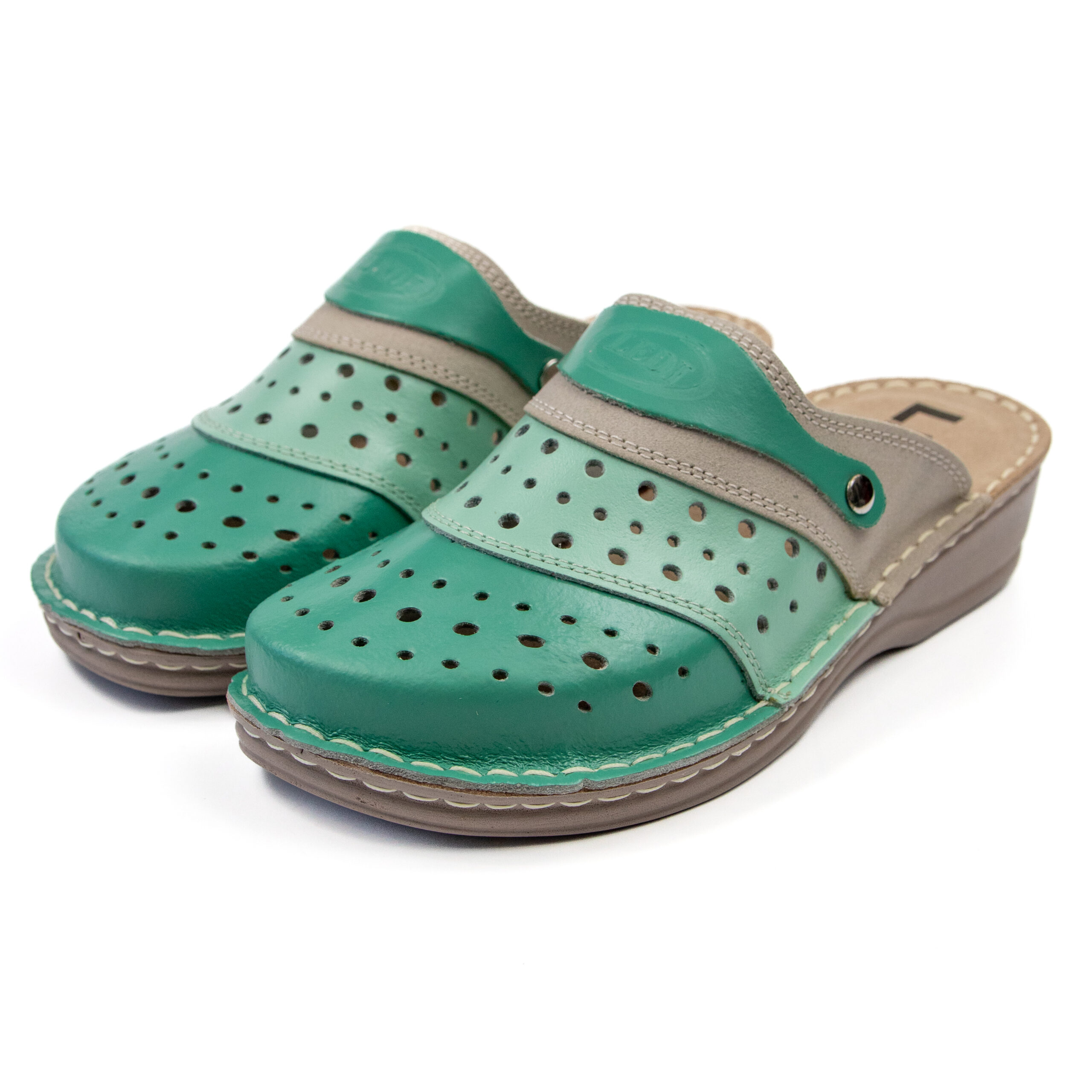 Дамско анатомично сабо ledianatomic от естествена кожа в зелено и бежово