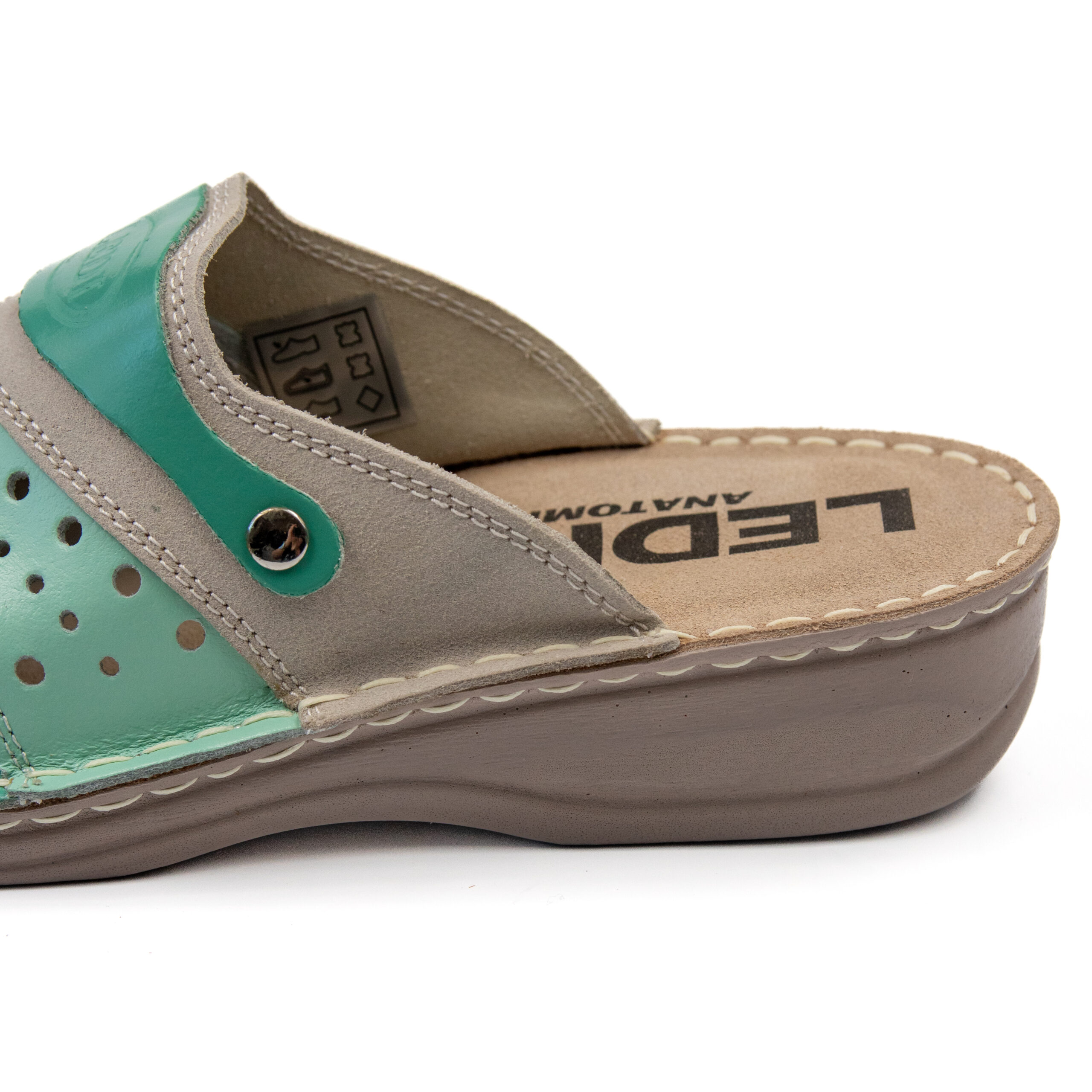 Дамско анатомично сабо от естествена кожа – зелено-бежово 670/36 - Image 3