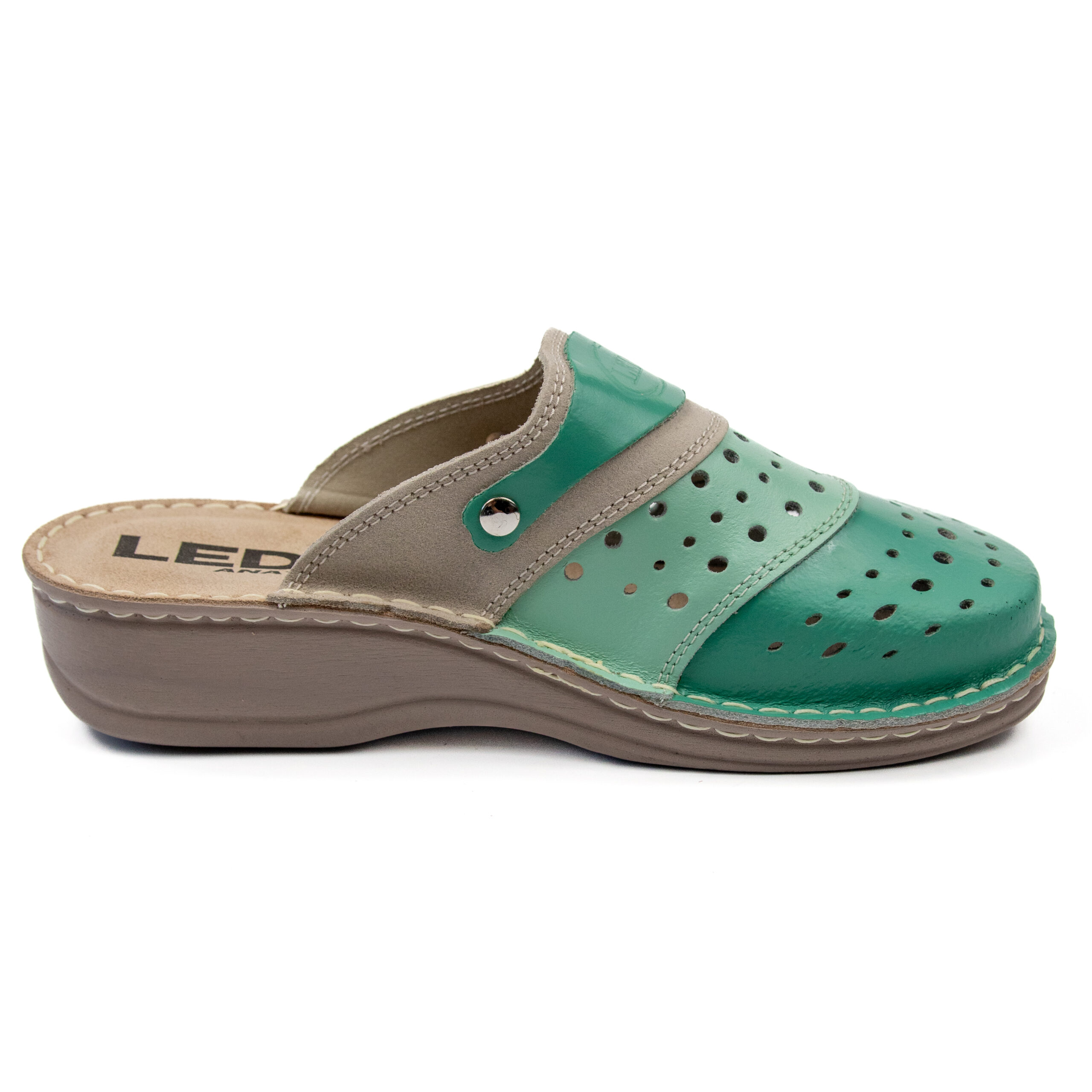 Дамско анатомично сабо от естествена кожа – зелено-бежово 670/36 - Image 4