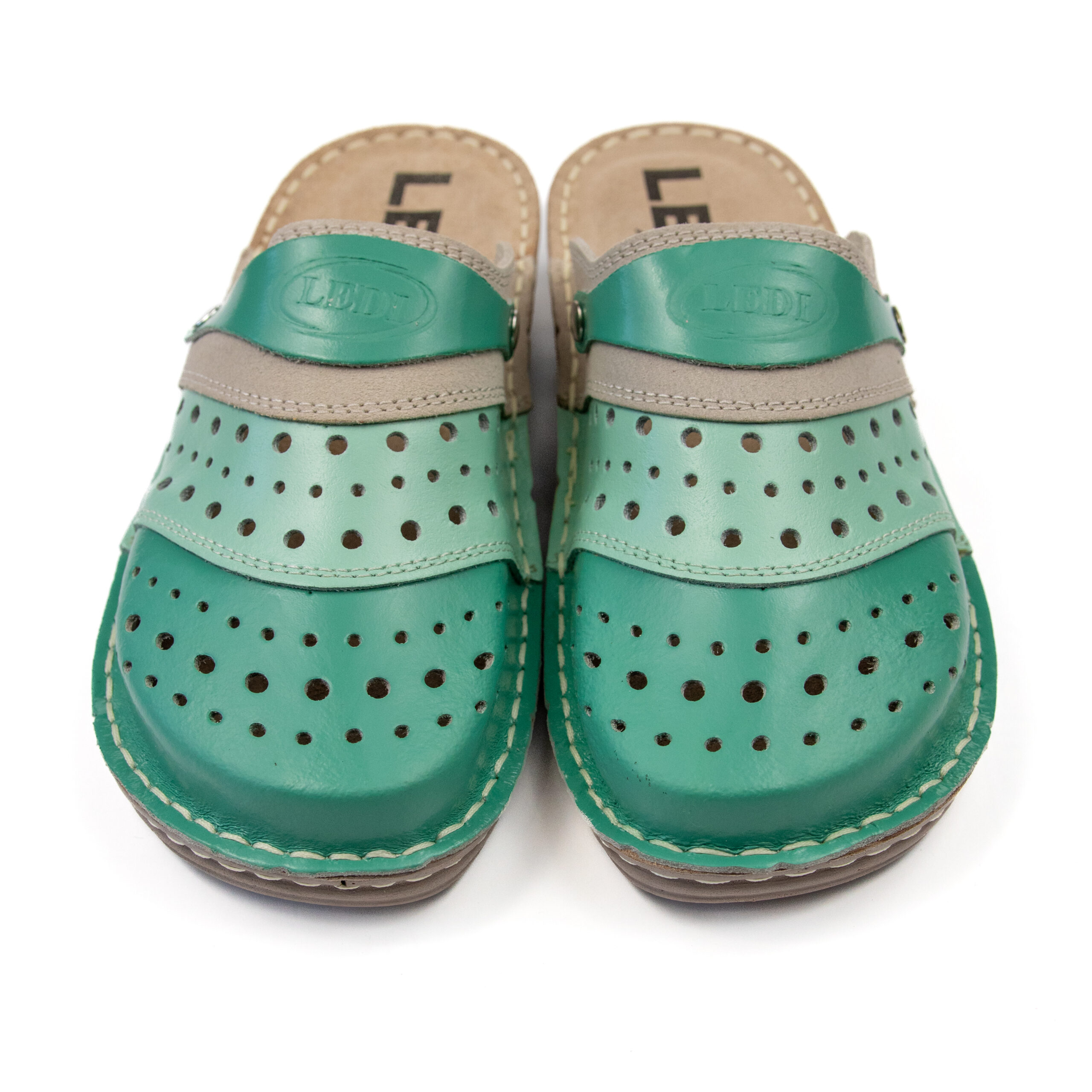 Дамско анатомично сабо от естествена кожа – зелено-бежово 670/36 - Image 6