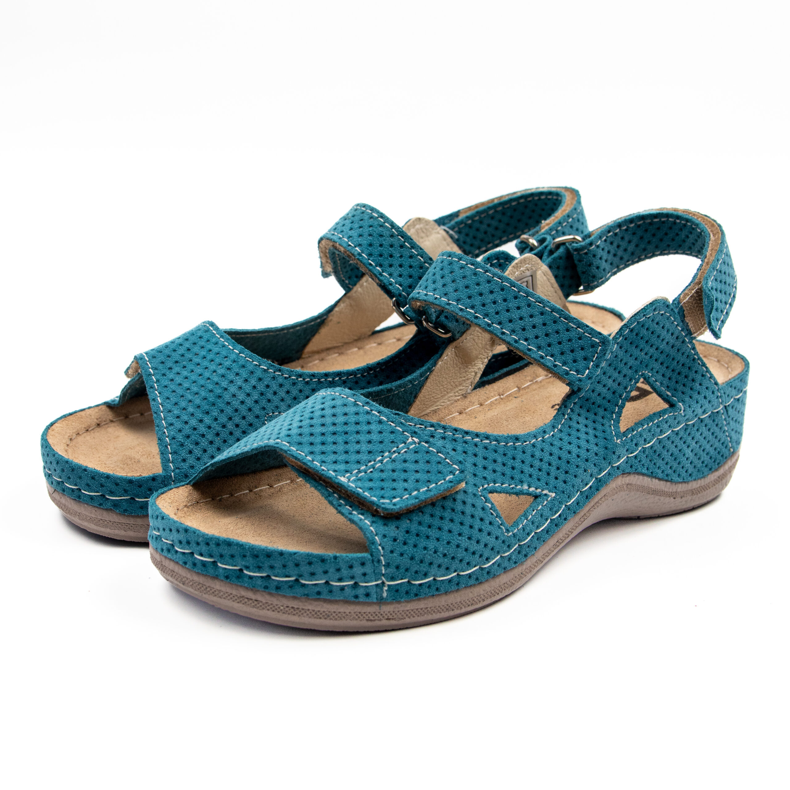 дамски анатомични цантали в син цвят от естествена кожа