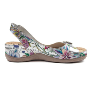 Елегантни анатомични сандали от естествена кожа с флорален принт 408/D1