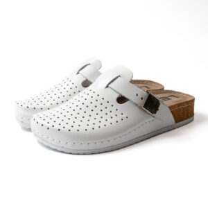 анатомично бяло сабо с перфорации от естествена кожа