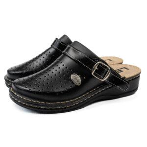 черно анатомично сабо от естествена кожа